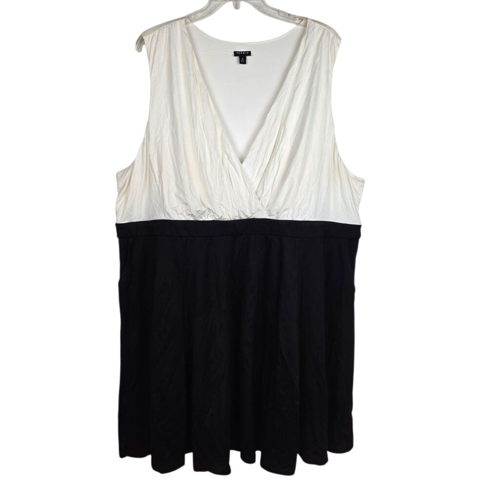Torrid Dress Black Cream Sleeveless V-Neck Sz 6X Pockets